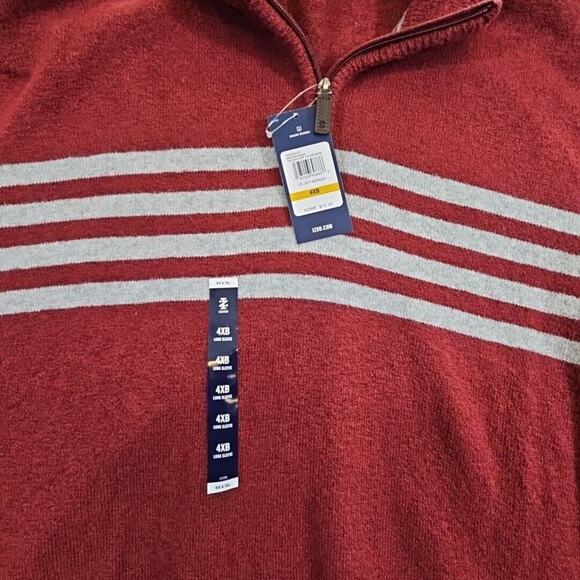 Izod Sweater Men's 4X Big & Tall Red & Grey 1/4 Zip Long Sleeve NWT Quiet Luxury - Picture 3 of 16